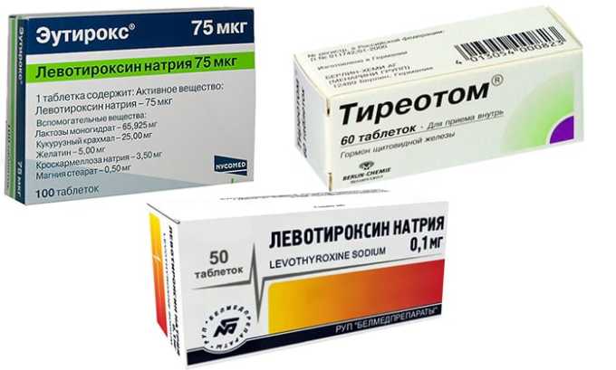 При сниженном количестве гормонов больному показана заместительная терапия в виде тиреоидных средств (Левотироксин, Эутирокс, Тиреотом)